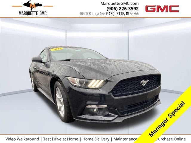 2015 Ford Mustang V6 in Black — front three-quarter view