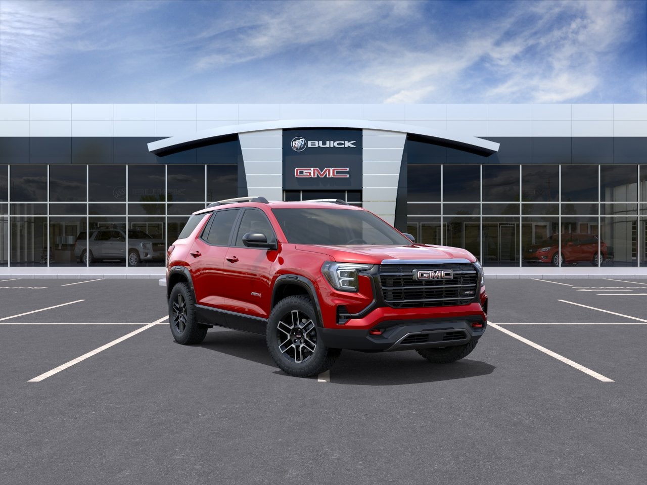 2027 GMC Terrain AWD AT4 in Volcanic Red Tintcoat — front three-quarter view